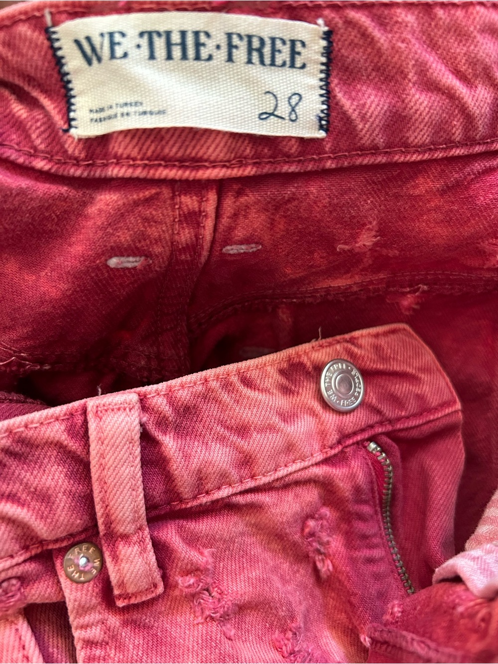 We the Free Mixed Emotions High Rise Shorts Red Distressed Jean Free People 28 - Picture 7 of 9